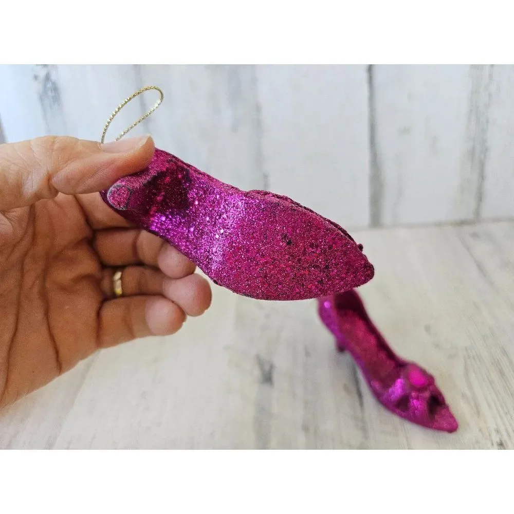 Purple stiletto heel‎ shoe ornament glitter Xmas tree set